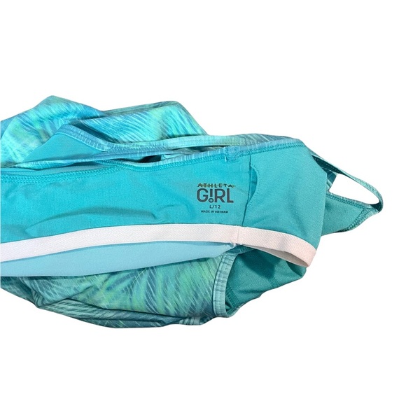 Athleta Girl Tank Top  L 12 Green Leafs TroPical Mesh Build In Bra Stretch. - Picture 5 of 6